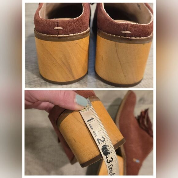 Toms Leila Heeled Mules Sz 8 In Burgundy Genuine Suede Tassel Accent Boho Chic - Picture 7 of 9